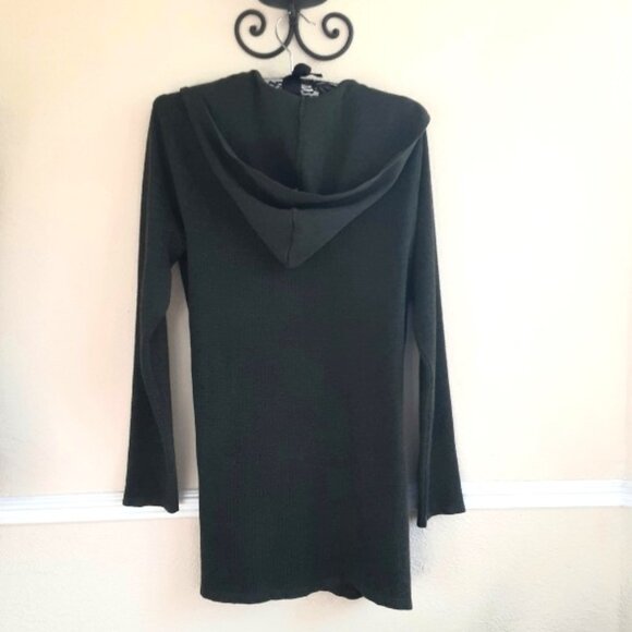 Cyrus Waffle Knit Green Long Open Hoodie Cardigan Small - Picture 3 of 5